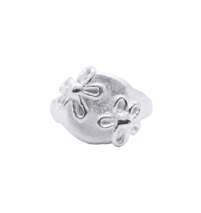 silver signet with flowers