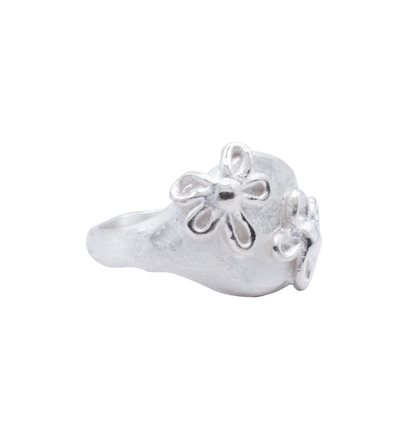 silver signet with flowers