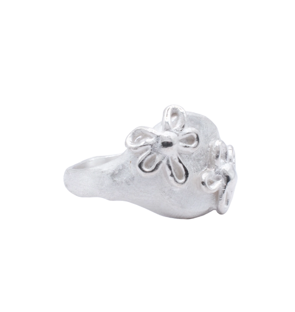 silver signet with flowers